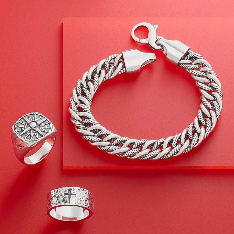 Sterling silver bracelets and rings from for him from James Avery