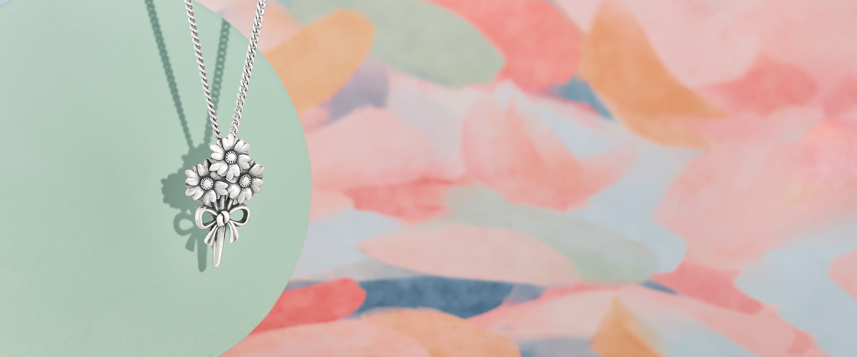 Bouquet with Bow Pendant in Sterling Silver