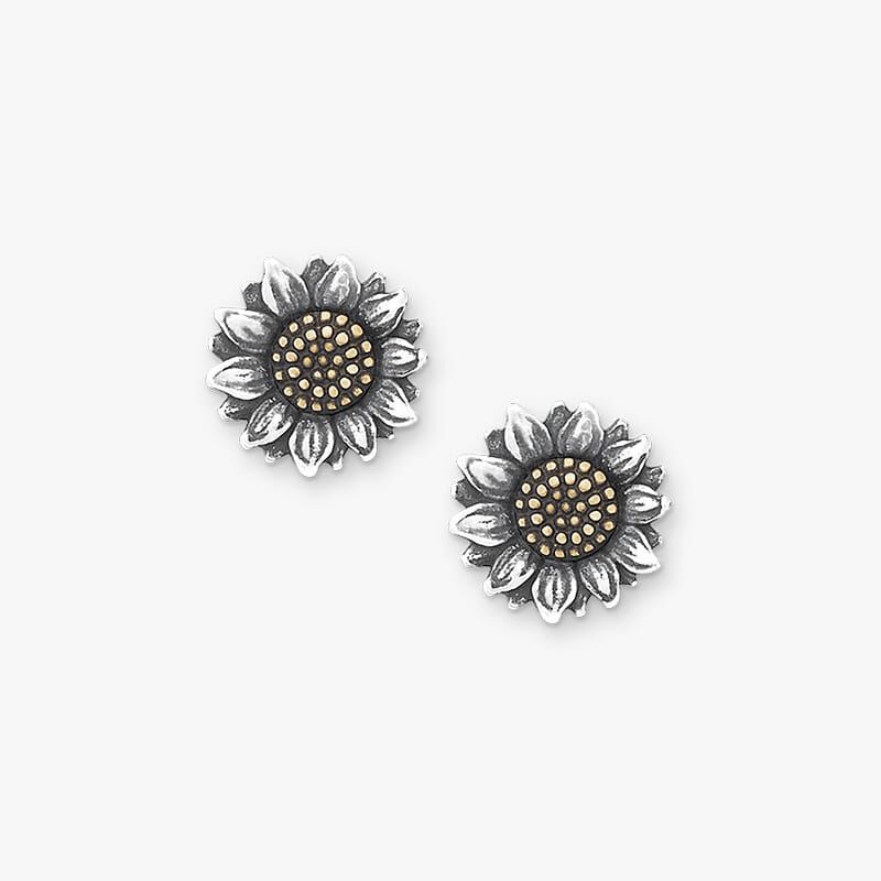 Sunflower Earrings in Sterling Silver and Bronze