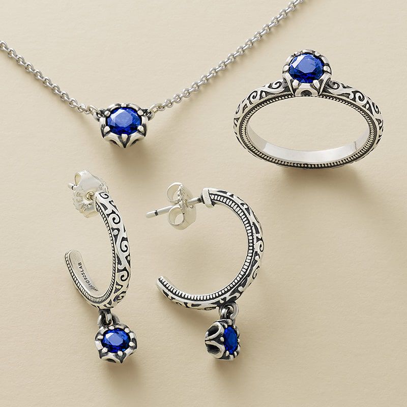 Blue sapphire gemstone ring, earrings and necklace