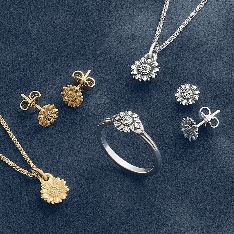 Sterling silver and gold sunflower jewelry.
