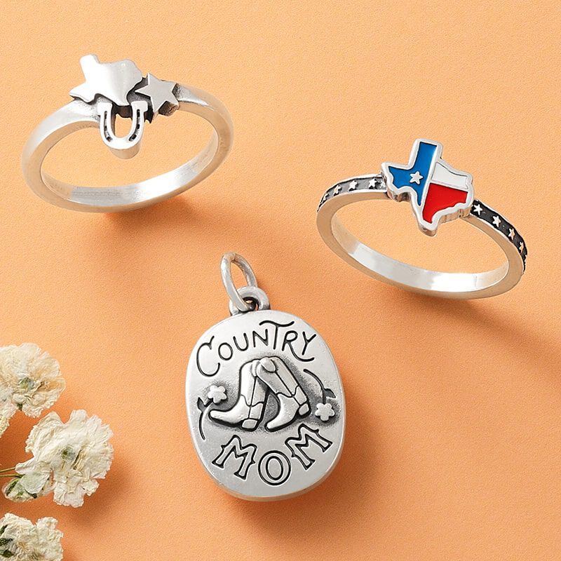 Sterling silver Texas rings and charm.