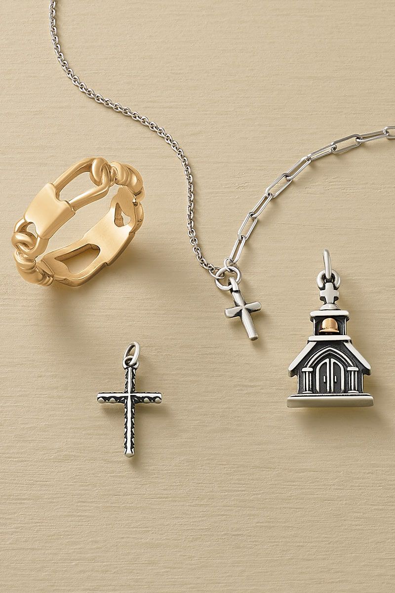 Faith jewelry designs in silver and gold.