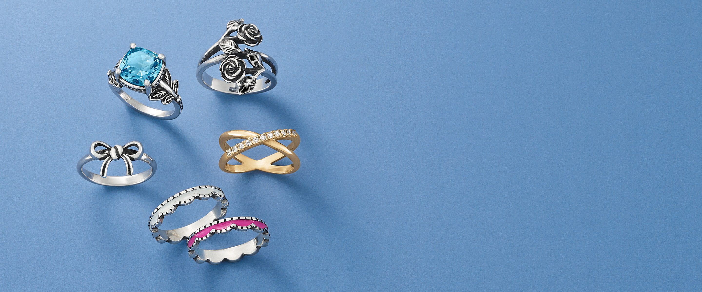 A collection of rings from James Avery that were released in the year 2025.