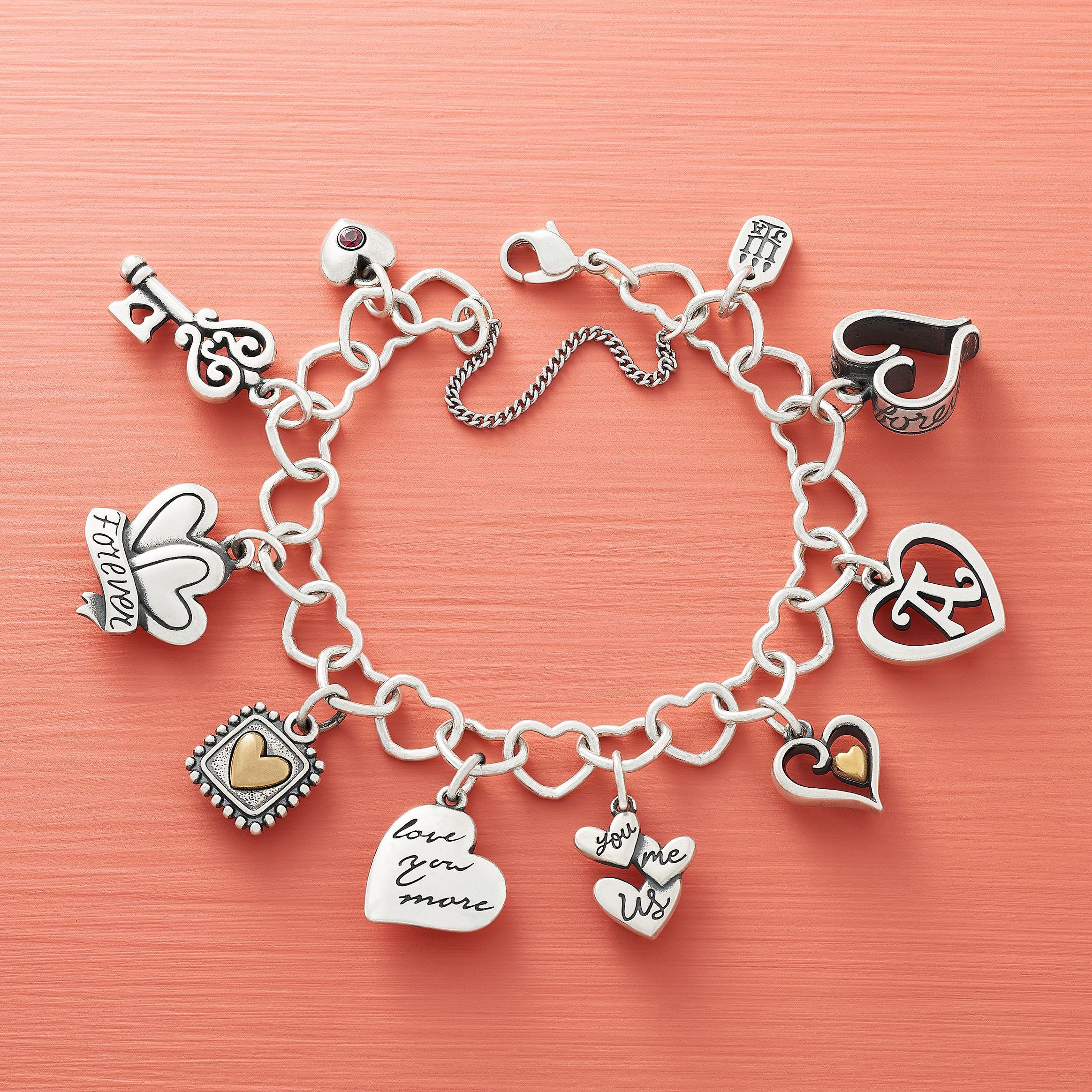 Sterling Silver Charm Bracelet and Rose Wrap Ring