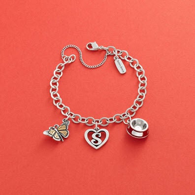 Forged Link Charm Bracelet with three charms attached