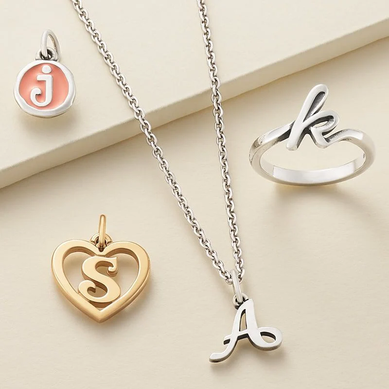 Sterling silver, gold and enameled initial charms