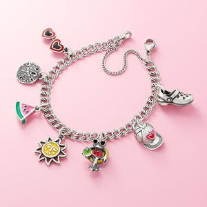 Light Double Curb Charm Bracelet in Sterling Silver 