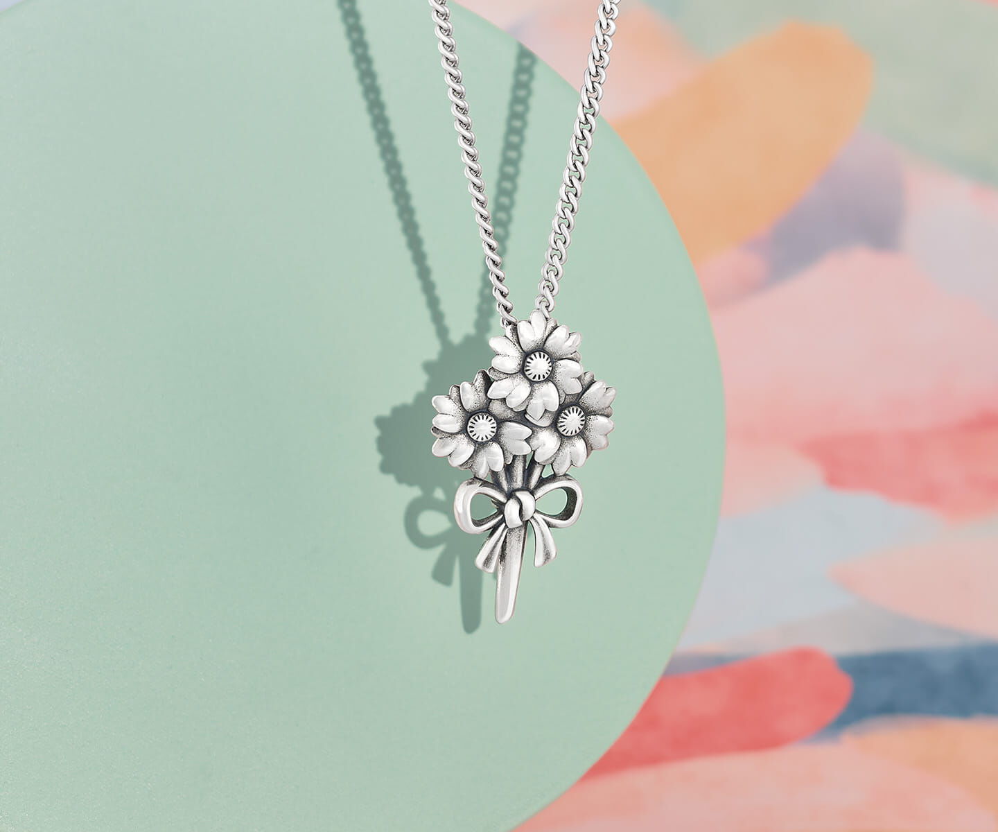 Bouquet with Bow Pendant in Sterling Silver