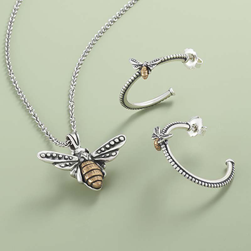 Bee pendant and hoops in sterling silver and bronze.