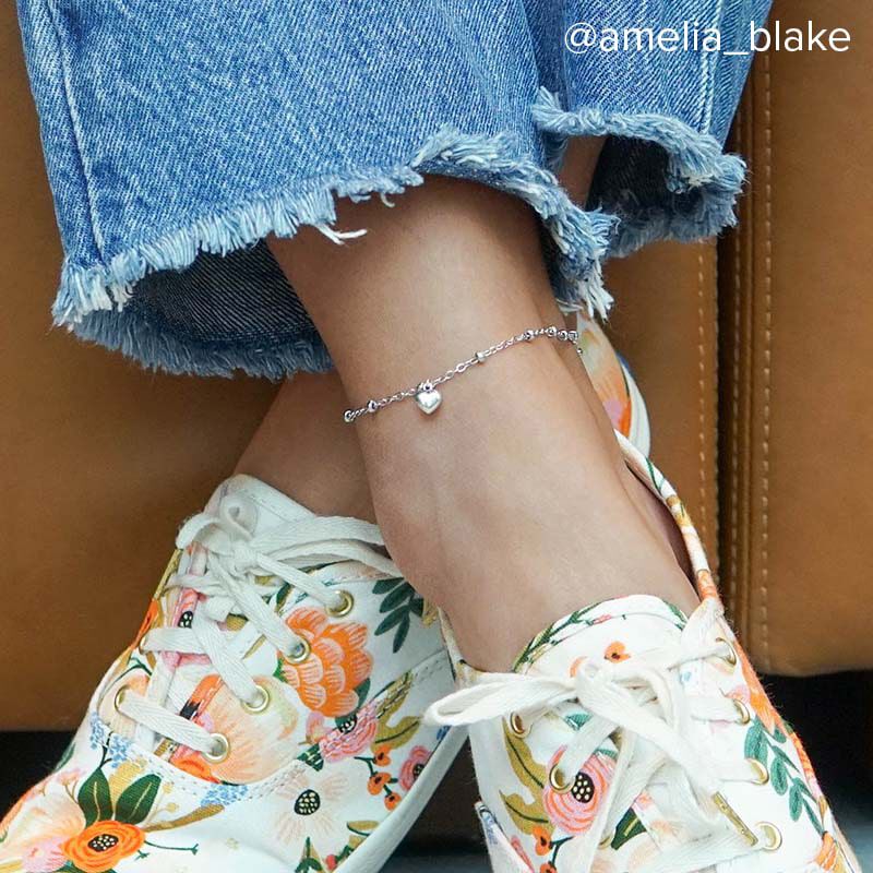 Sterling silver heart drop anklet from James Avery for spring