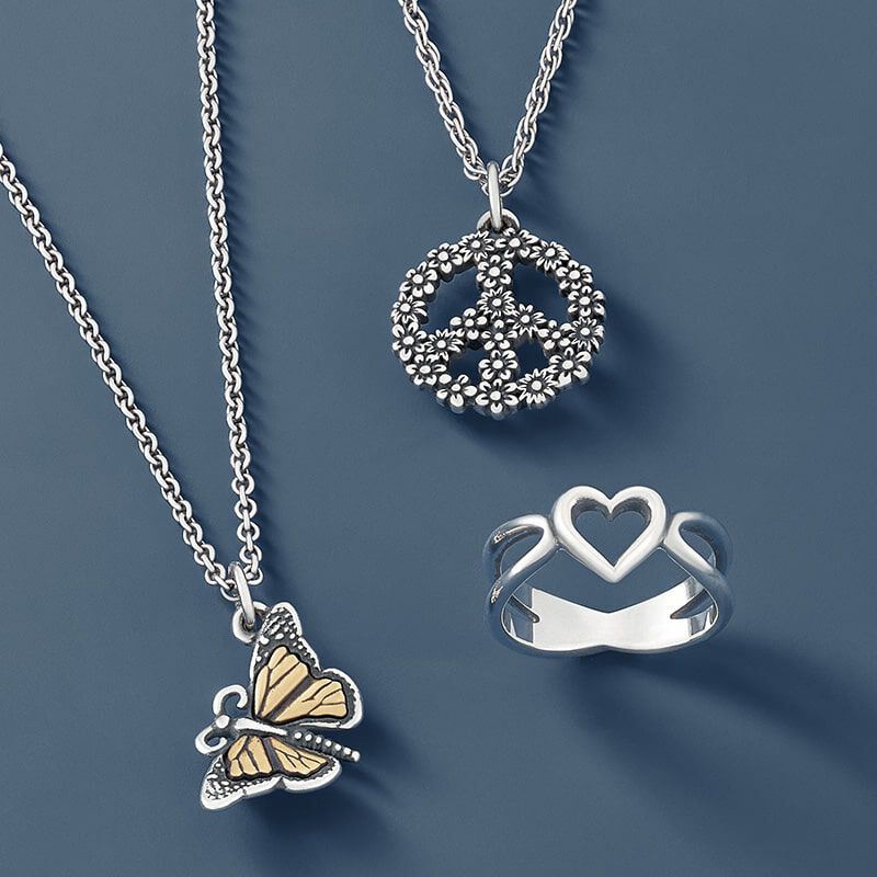 Butterfly, flower and heart jewelry.