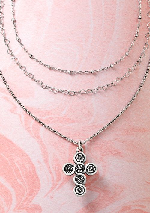 Sterling Silver Layered Necklaces with Cross Charm