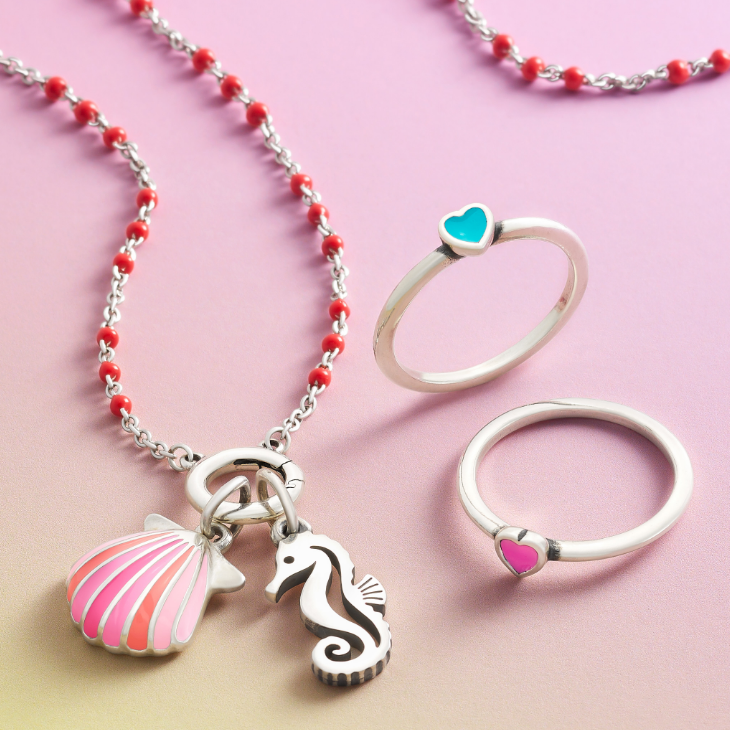 Jewelery in sterling silver, gold, enamel, stackable, and gemstones