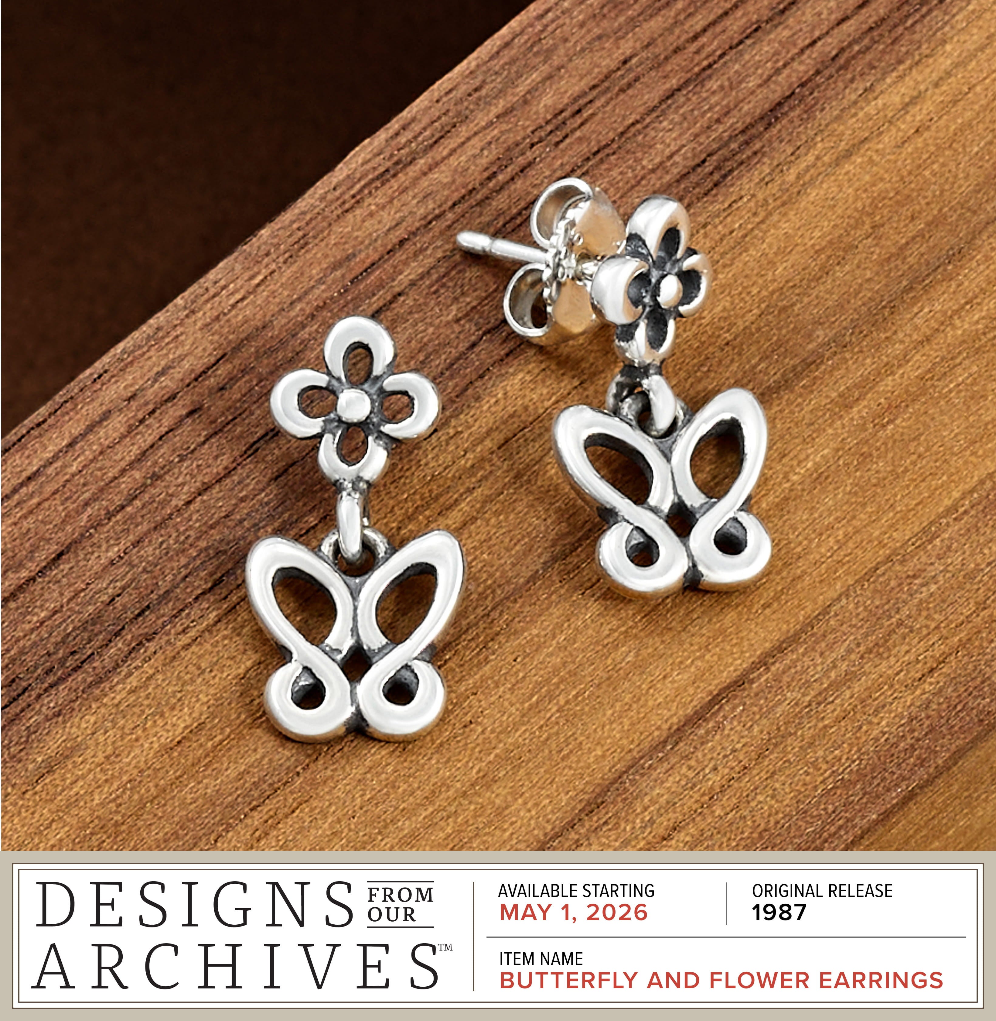 Designs From Our Archives - Available Starting MAY 1, 2026 - Original Release 1987 - Item Name: BUTTERFLY AND FLOWER EARRINGS