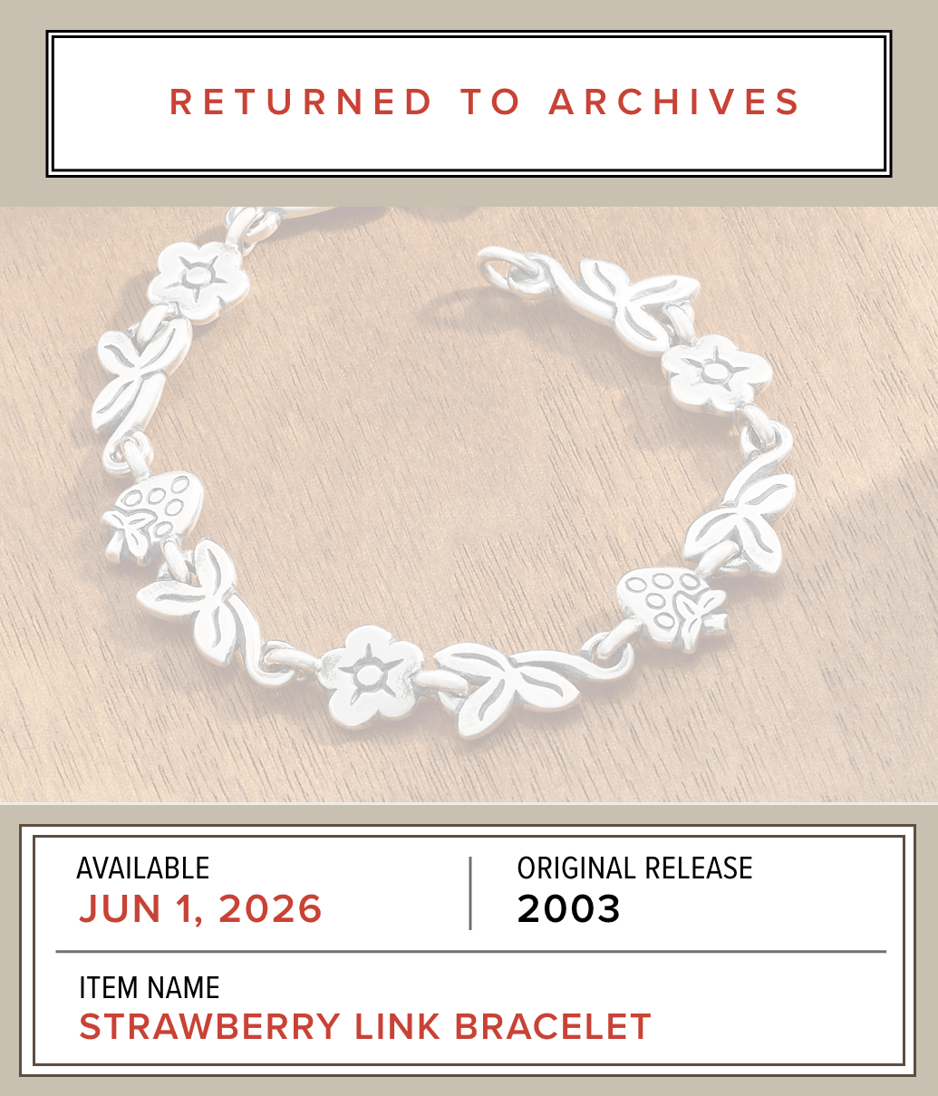 RETURNED TO ARCHIVES - Available Starting July 1, 2026 - Original Release 1986 - Item Name: ANGELINA RING