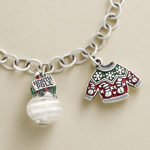 north pole and christmas sweater sterling silver charm on bracelet
