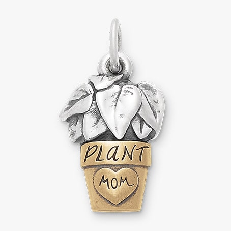 Plant mom charm in sterling silver and bronze.