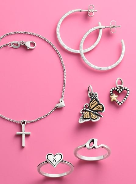 Sterling silver flower and heart jewelry designs under $75.