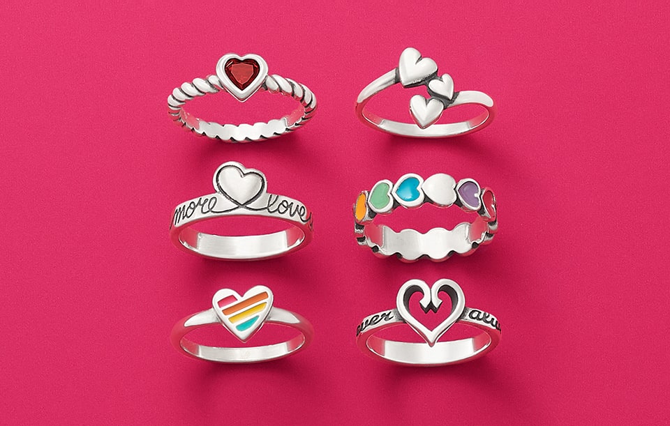 Heart rings with enameling in sterling silver.